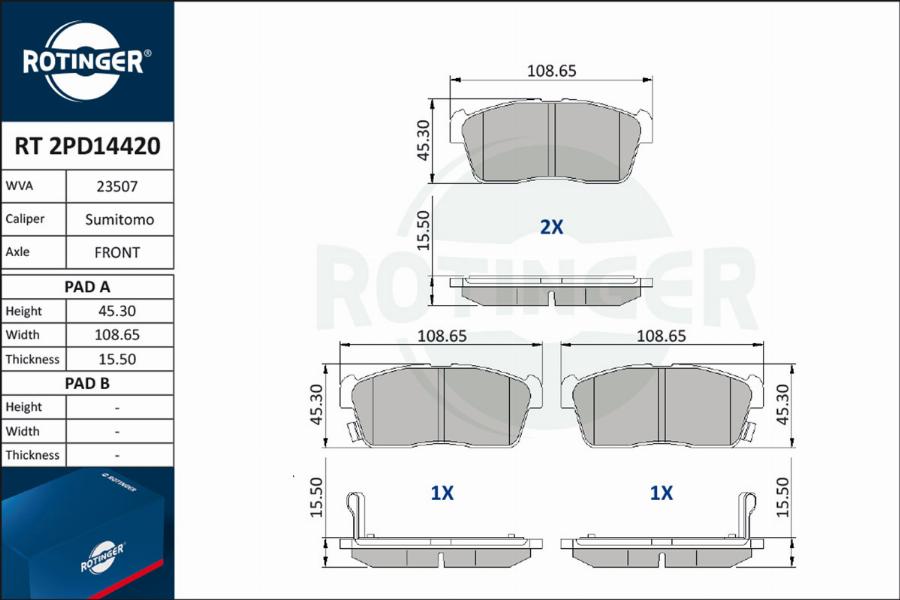 Rotinger RT 2PD14420 - Bremžu uzliku kompl., Disku bremzes ps1.lv