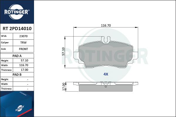 Rotinger RT 2PD14010 - Bremžu uzliku kompl., Disku bremzes ps1.lv