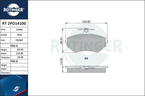 Rotinger RT 2PD14100 - Bremžu uzliku kompl., Disku bremzes ps1.lv