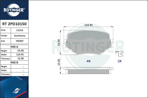 Rotinger RT 2PD10150 - Bremžu uzliku kompl., Disku bremzes ps1.lv