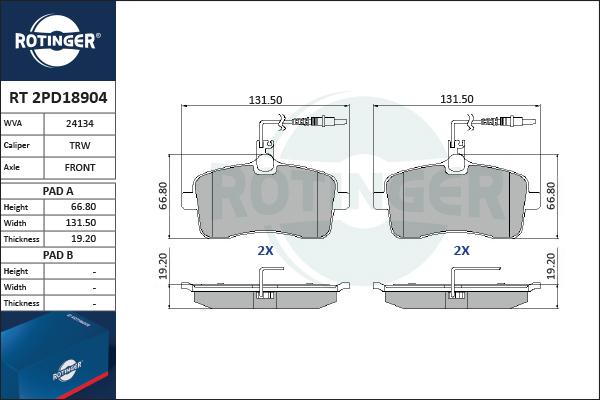 Rotinger RT 2PD18904 - Bremžu uzliku kompl., Disku bremzes ps1.lv