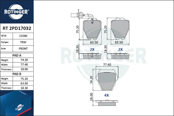 Rotinger RT 2PD17032 - Bremžu uzliku kompl., Disku bremzes ps1.lv