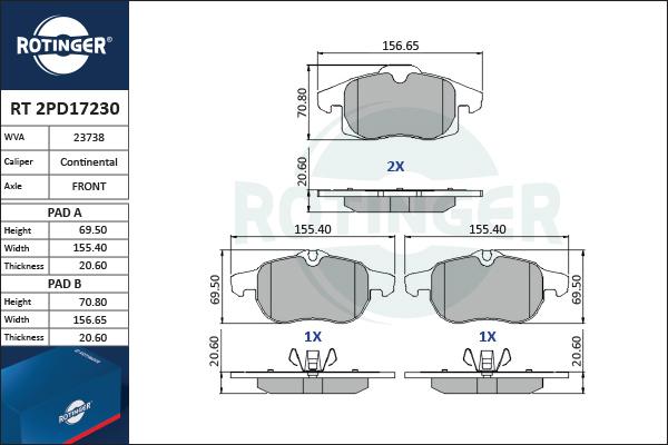 Rotinger RT 2PD17230 - Bremžu uzliku kompl., Disku bremzes ps1.lv