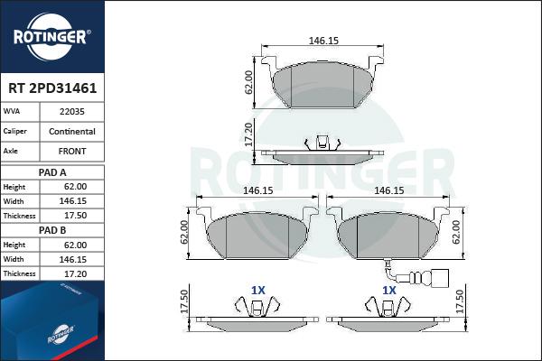 Rotinger RT 2PD31461 - Bremžu uzliku kompl., Disku bremzes ps1.lv