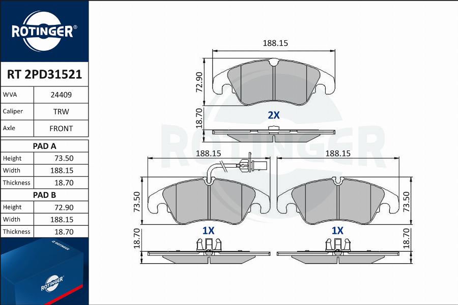 Rotinger RT 2PD31521 - Bremžu uzliku kompl., Disku bremzes ps1.lv