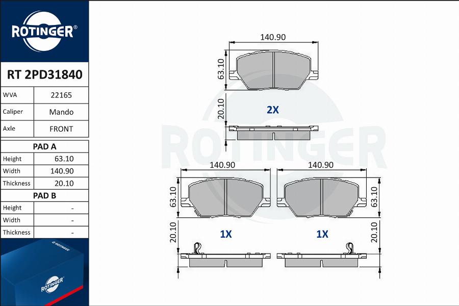 Rotinger RT 2PD31840 - Bremžu uzliku kompl., Disku bremzes ps1.lv