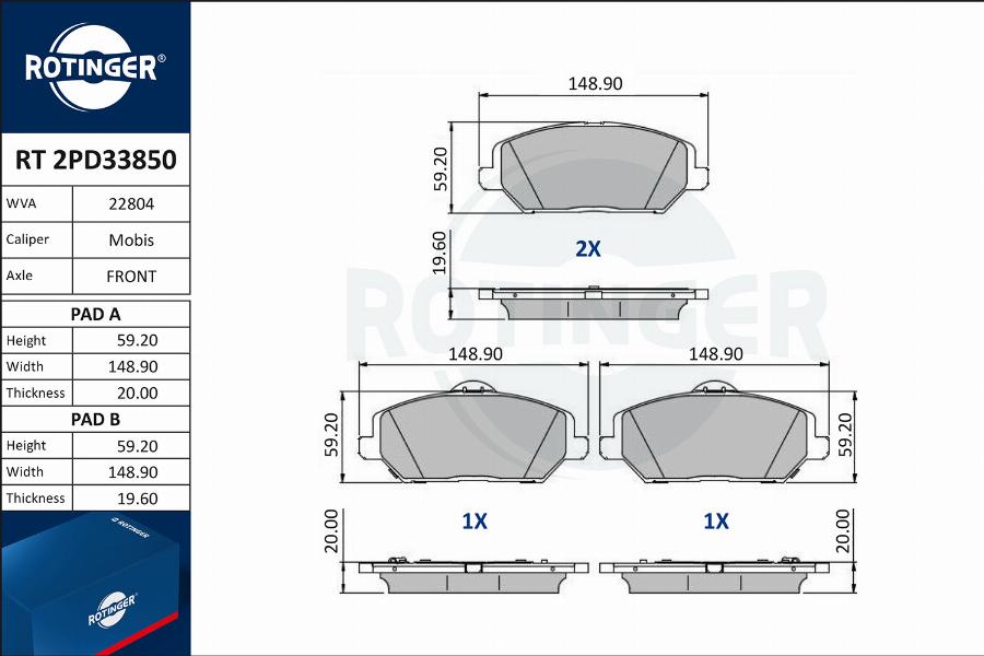 Rotinger RT 2PD33850 - Bremžu uzliku kompl., Disku bremzes ps1.lv