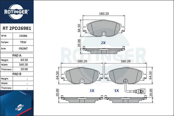 Rotinger RT 2PD26981 - Bremžu uzliku kompl., Disku bremzes ps1.lv