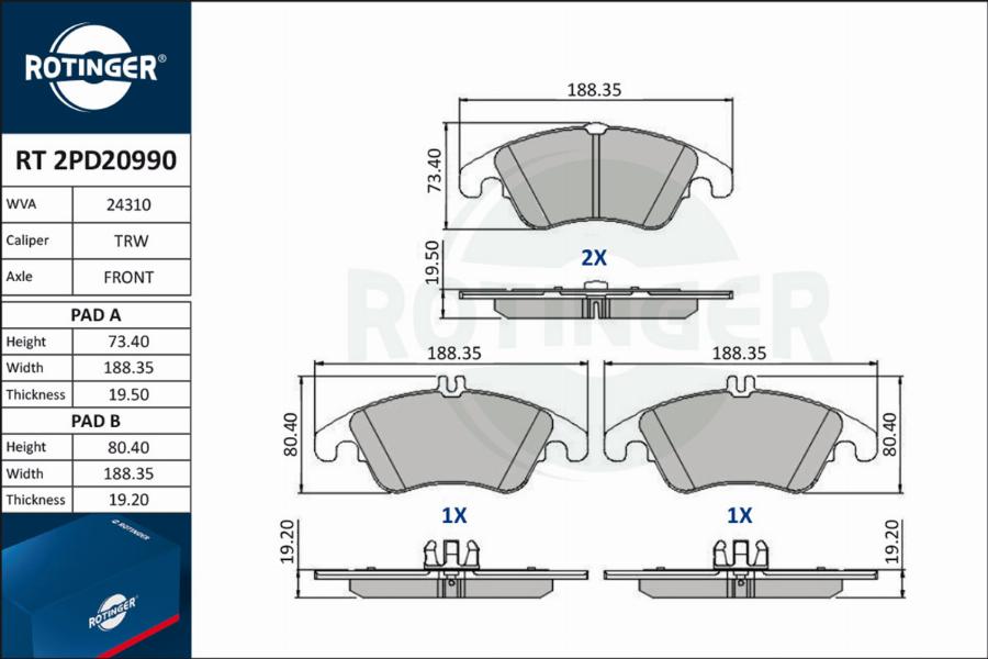 Rotinger RT 2PD20990 - Bremžu uzliku kompl., Disku bremzes ps1.lv