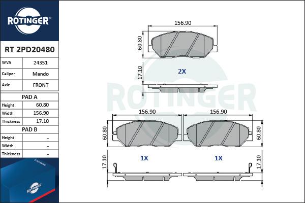 Rotinger RT 2PD20480 - Bremžu uzliku kompl., Disku bremzes ps1.lv