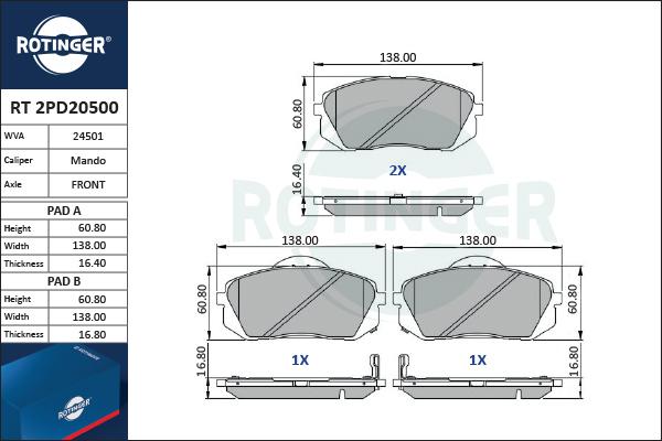 Rotinger RT 2PD20500 - Bremžu uzliku kompl., Disku bremzes ps1.lv