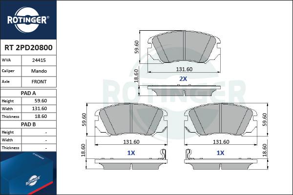 Rotinger RT 2PD20800 - Bremžu uzliku kompl., Disku bremzes ps1.lv