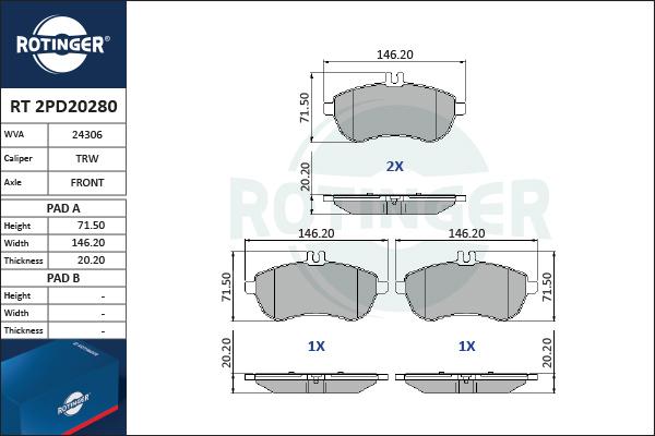 Rotinger RT 2PD20280 - Bremžu uzliku kompl., Disku bremzes ps1.lv