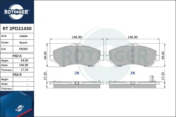 Rotinger RT 2PD21430 - Bremžu uzliku kompl., Disku bremzes ps1.lv