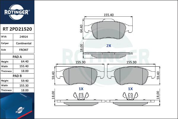 Rotinger RT 2PD21520 - Bremžu uzliku kompl., Disku bremzes ps1.lv