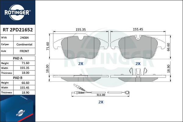 Rotinger RT 2PD21652 - Bremžu uzliku kompl., Disku bremzes ps1.lv