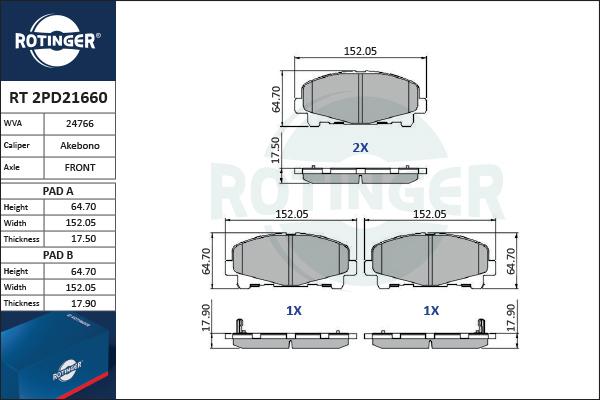 Rotinger RT 2PD21660 - Bremžu uzliku kompl., Disku bremzes ps1.lv