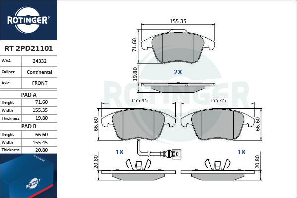 Rotinger RT 2PD21101 - Bremžu uzliku kompl., Disku bremzes ps1.lv