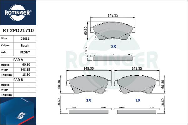 Rotinger RT 2PD21710 - Bremžu uzliku kompl., Disku bremzes ps1.lv