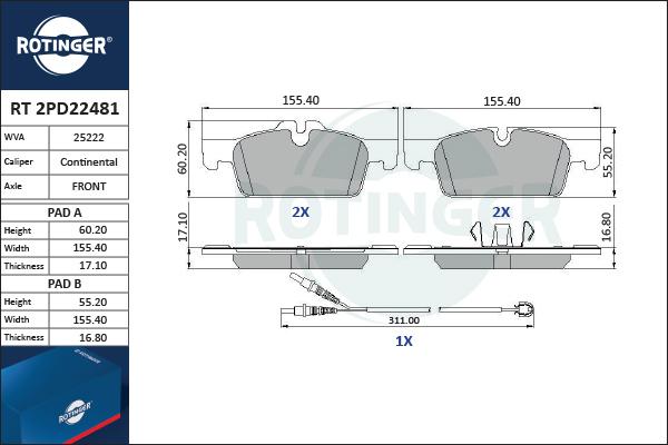 Rotinger RT 2PD22481 - Bremžu uzliku kompl., Disku bremzes ps1.lv