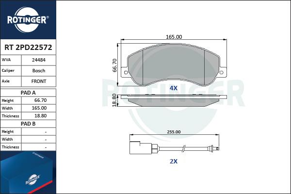 Rotinger RT 2PD22572 - Bremžu uzliku kompl., Disku bremzes ps1.lv