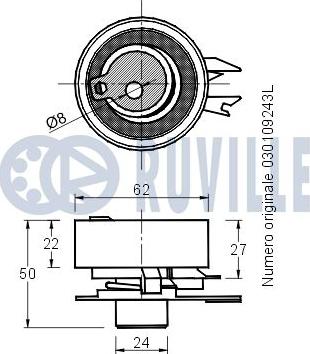 Ruville 541354 - Spriegotājrullītis, Gāzu sadales mehānisma piedziņas siksna ps1.lv