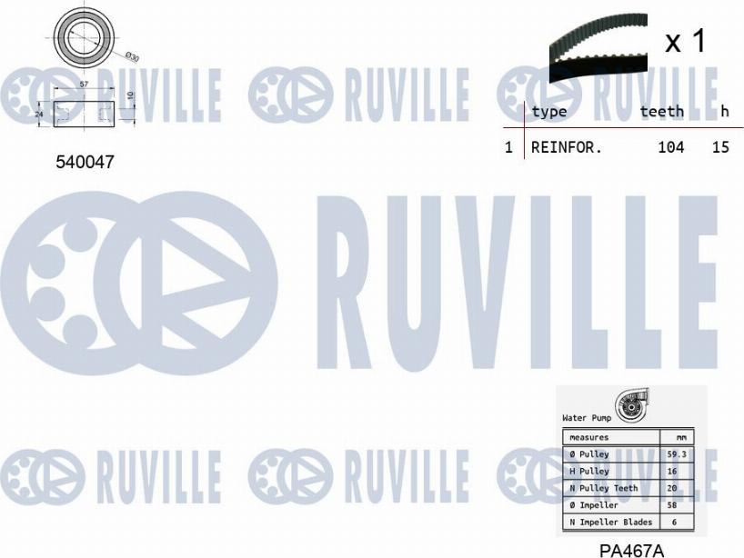 Ruville 5500651 - Ūdenssūknis + Zobsiksnas komplekts ps1.lv