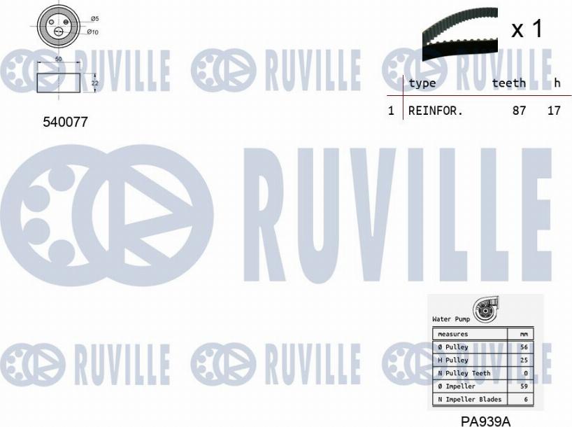 Ruville 5500101 - Ūdenssūknis + Zobsiksnas komplekts ps1.lv