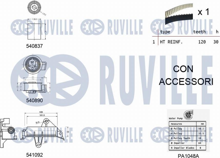 Ruville 5501381 - Ūdenssūknis + Zobsiksnas komplekts ps1.lv