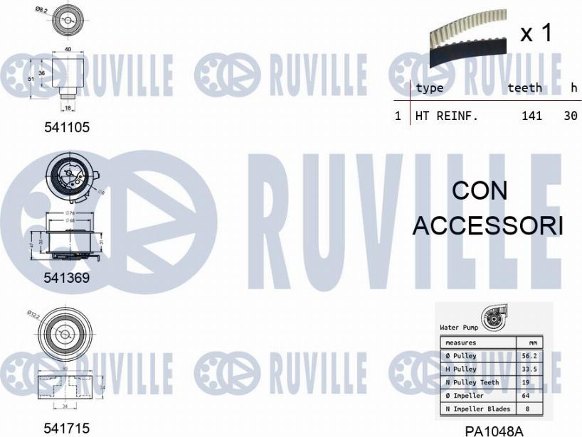 Ruville 5502991 - Ūdenssūknis + Zobsiksnas komplekts ps1.lv