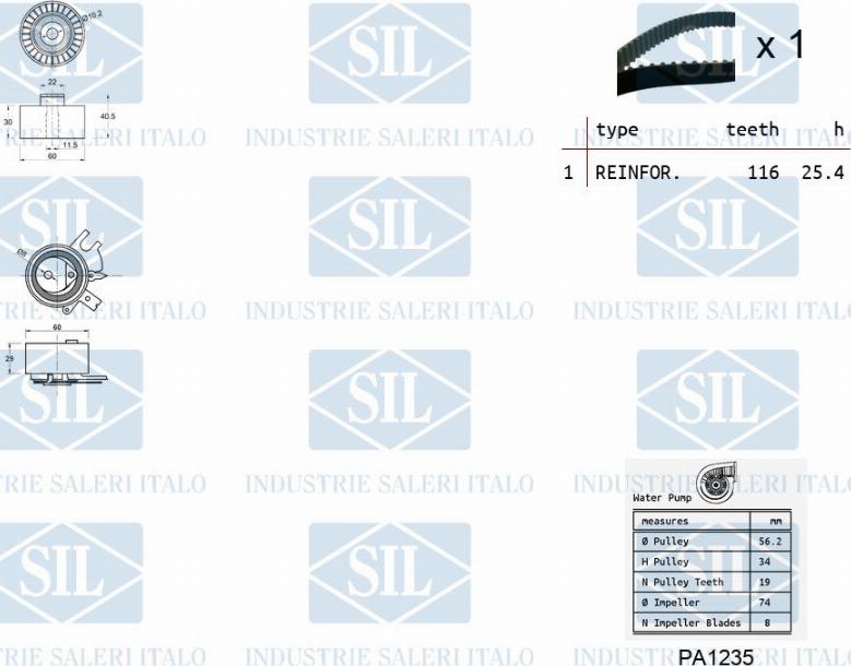 Saleri SIL K1PA1235 - Ūdenssūknis + Zobsiksnas komplekts ps1.lv