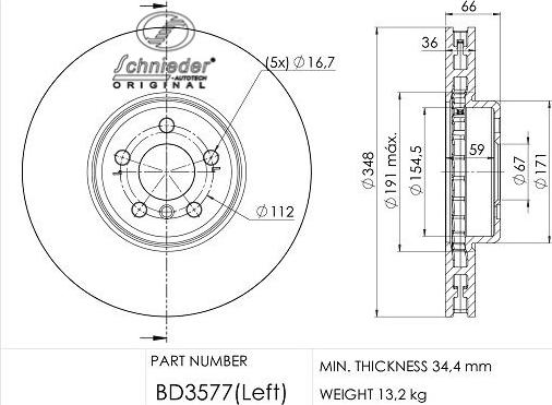 SCHNIEDER AUTOTECH BMS55.00391 - Bremžu diski ps1.lv