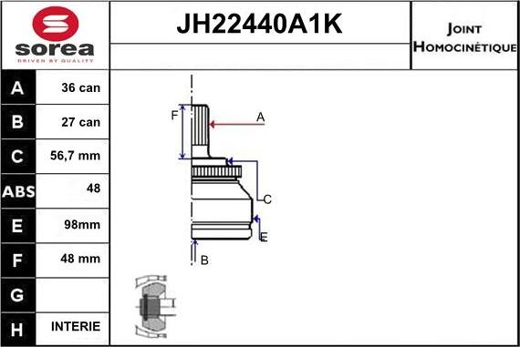 Sera JH22440A1K - Šarnīru komplekts, Piedziņas vārpsta ps1.lv