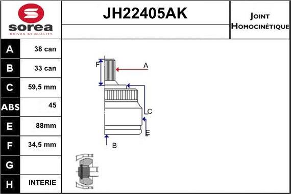 Sera JH22405AK - Šarnīru komplekts, Piedziņas vārpsta ps1.lv
