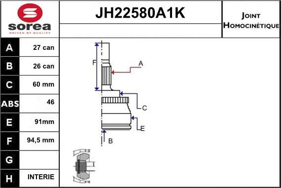 Sera JH22580A1K - Šarnīru komplekts, Piedziņas vārpsta ps1.lv