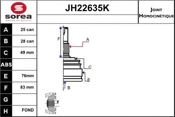 Sera JH22635K - Šarnīru komplekts, Piedziņas vārpsta ps1.lv