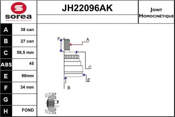 Sera JH22096AK - Šarnīru komplekts, Piedziņas vārpsta ps1.lv