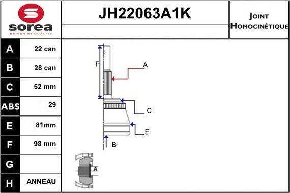 Sera JH22063A1K - Šarnīru komplekts, Piedziņas vārpsta ps1.lv