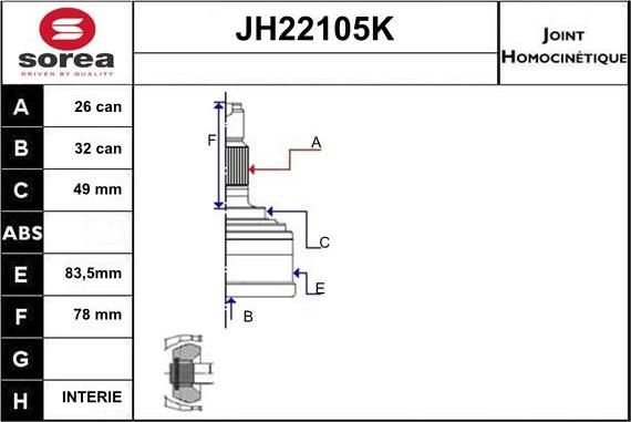 Sera JH22105K - Šarnīru komplekts, Piedziņas vārpsta ps1.lv