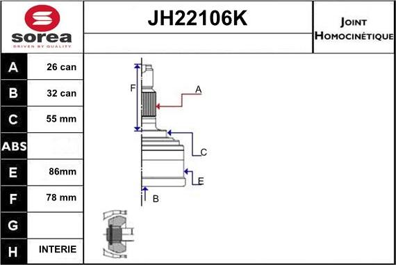 Sera JH22106K - Šarnīru komplekts, Piedziņas vārpsta ps1.lv