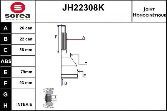 Sera JH22308K - Šarnīru komplekts, Piedziņas vārpsta ps1.lv