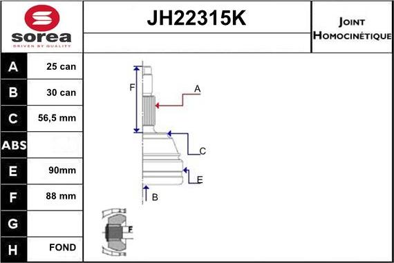 Sera JH22315K - Šarnīru komplekts, Piedziņas vārpsta ps1.lv