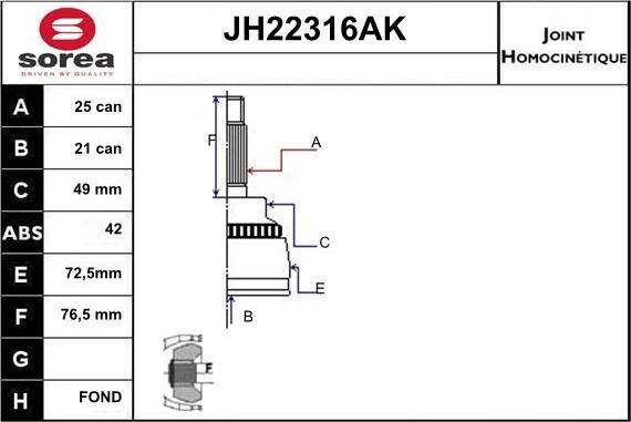 Sera JH22316AK - Šarnīru komplekts, Piedziņas vārpsta ps1.lv