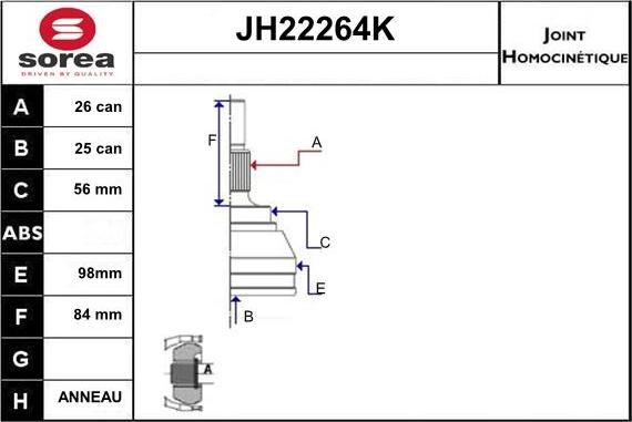 Sera JH22264K - Šarnīru komplekts, Piedziņas vārpsta ps1.lv
