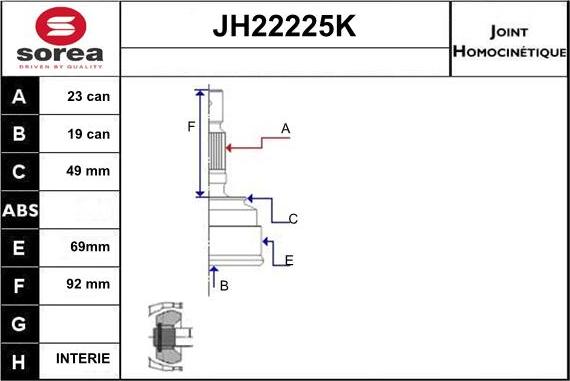 Sera JH22225K - Šarnīru komplekts, Piedziņas vārpsta ps1.lv