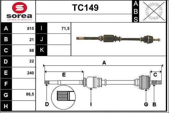 Sera TC149 - Piedziņas vārpsta ps1.lv