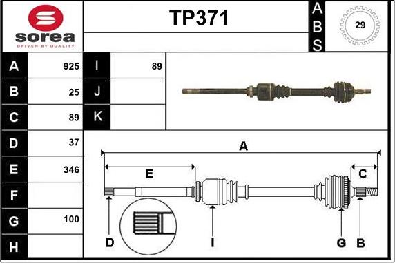 Sera TP371 - Piedziņas vārpsta ps1.lv