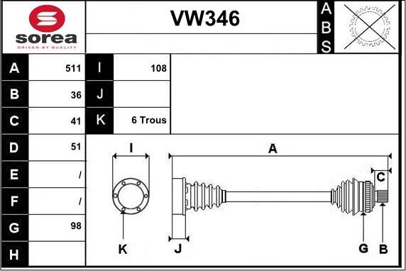 Sera VW346 - Piedziņas vārpsta ps1.lv