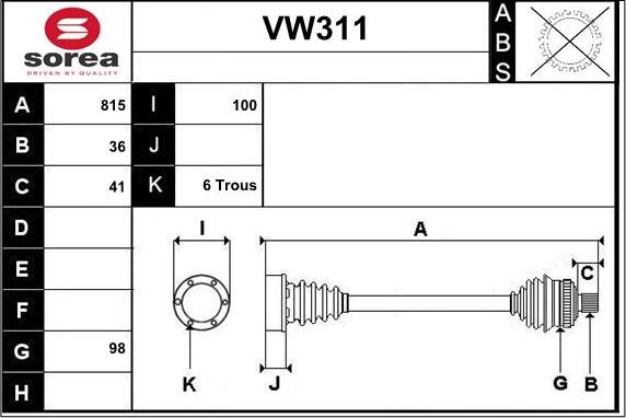 Sera VW311 - Piedziņas vārpsta ps1.lv