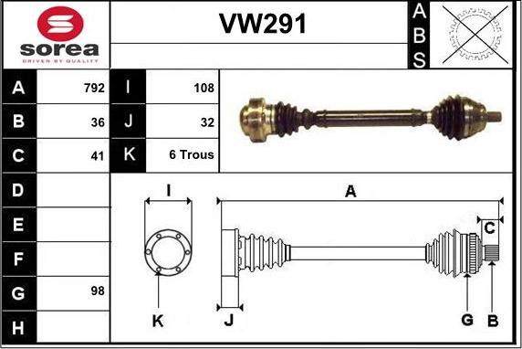 Sera VW291 - Piedziņas vārpsta ps1.lv